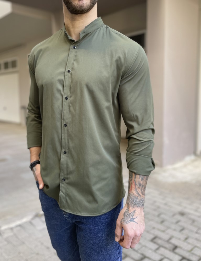 Ben Tailor ανδρικό χακί πουκάμισο με μάο γιακά 0589Q φωτογραφία